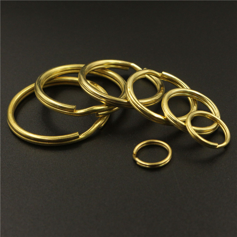 Solid mässing split ringar dubbel slinga nyckelring 10-35mm nyckelring nyckelhållare diy läder hantverk hårdvara