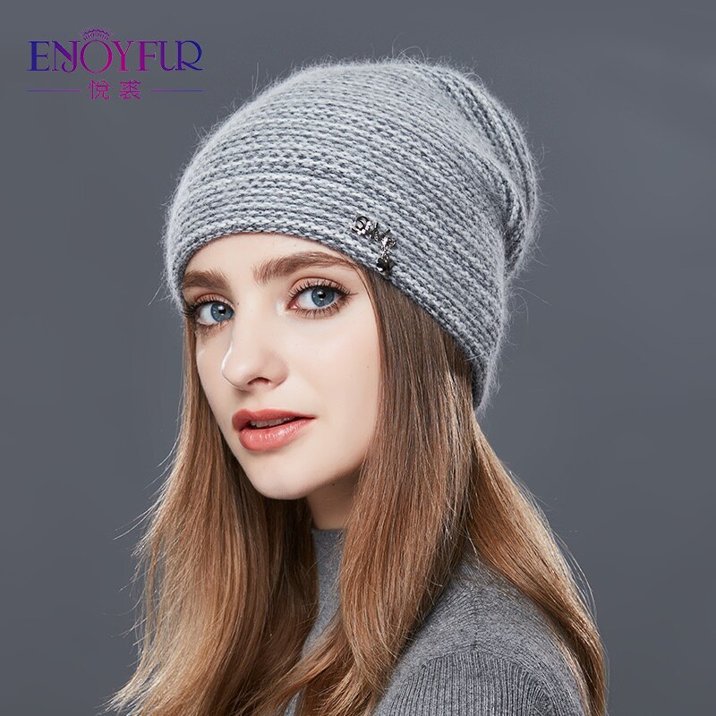 Enjoyfur gebreide wollen muts voor de winter dubbele laag dikke warme zachte damesmuts casual mutsen damesmutsen muts voor dames: 08