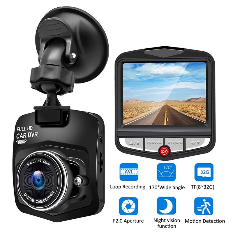 Car DVR Dash Camera HD 1080P Driving Recorder Video Night Vision Loop Recording Wide Angle Motion Detection Dashcam Registrar: Black / 32G TF Card