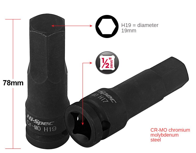Hi-Spec 1/2 Electric Drill Socket Adapter Cr-Mo Universal Impact Wrench Socket Adapter Tool Hex Head For Impact Wrench Cordless