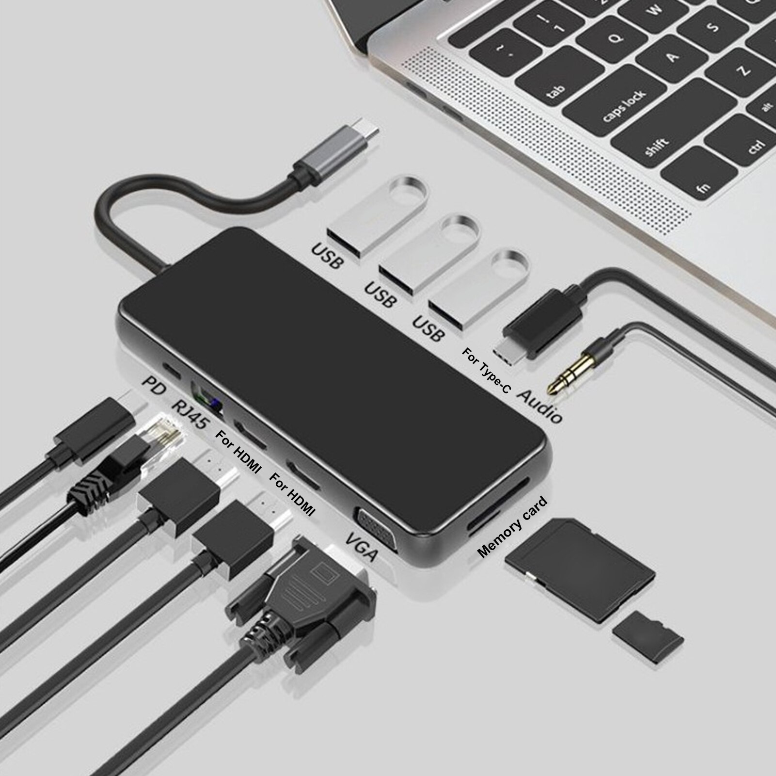 Hub Docking Station 12 in 1 Laptop Docking Station Type‑C 3.0 to Dual MST Triple Display Adapter USB 3.0 Docking Station