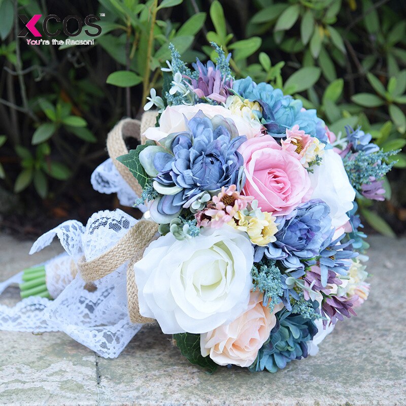 Roamtic Bruiloft Bloemen Bruidsboeketten Wit Roze Paars Blauw Land Tuin Bohemien Bruid Boeket de mariage