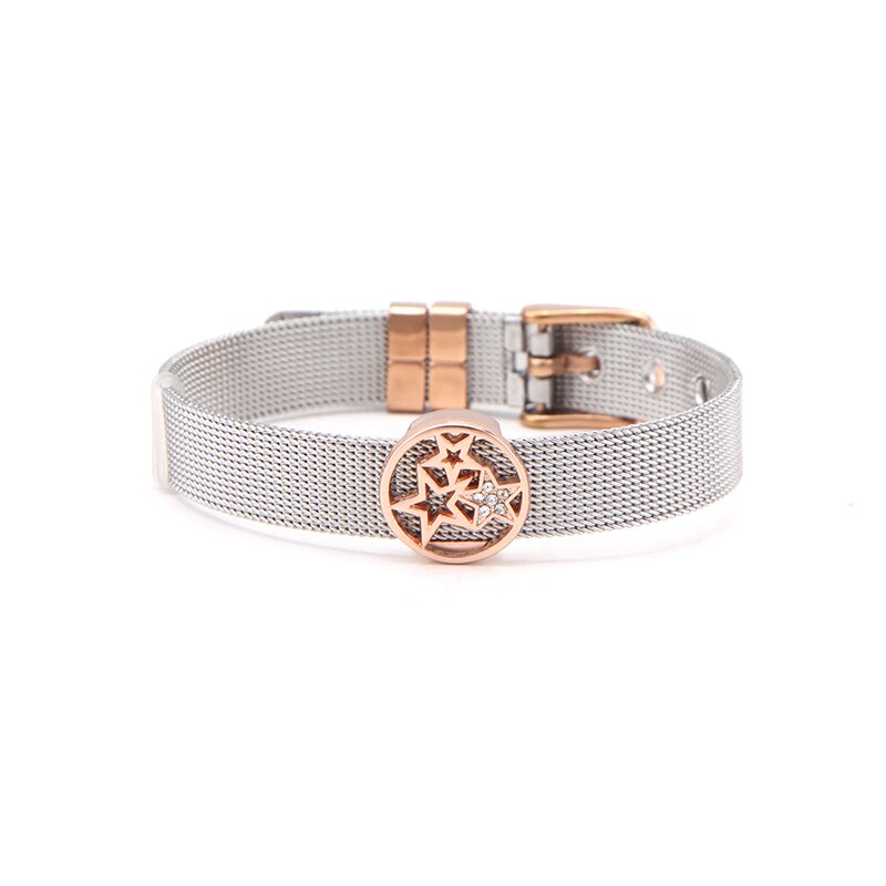 Somsoar Schmuck Versilberung rose gold Edelstahl Mesh Armband mit 1 stücke Rose Gold Rutsche Charme DIY Schmuck als Beste