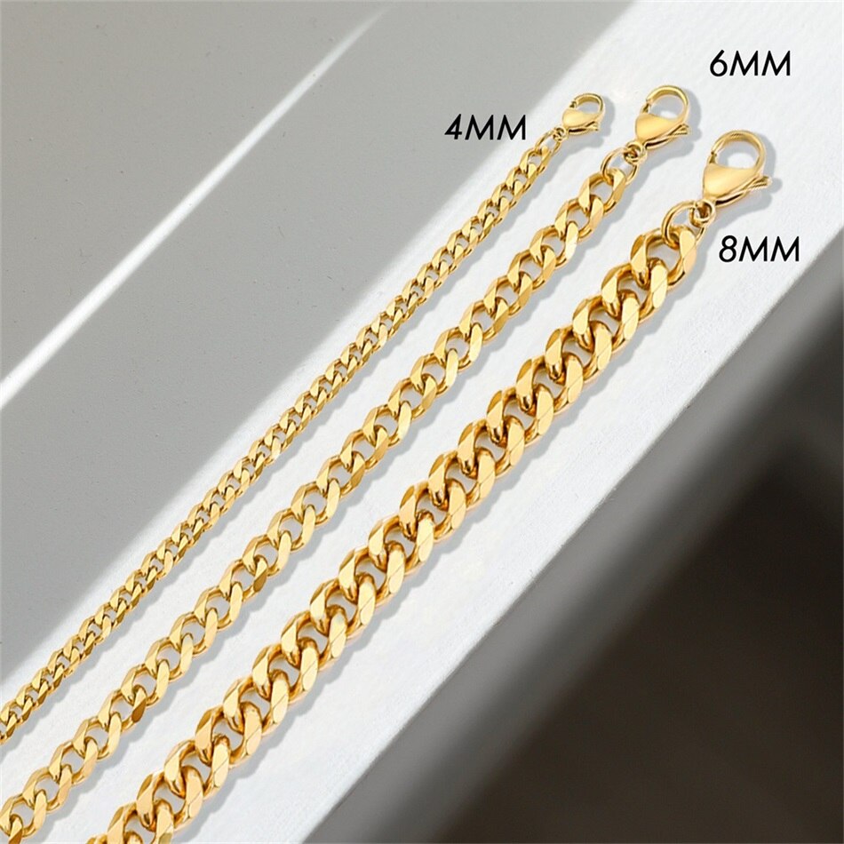 Jujie 4Mm/6Mm/8Mm Rvs Cubaanse Collier Voor Vrouwen Initial 14K Gold curb Kettingen Sieraden