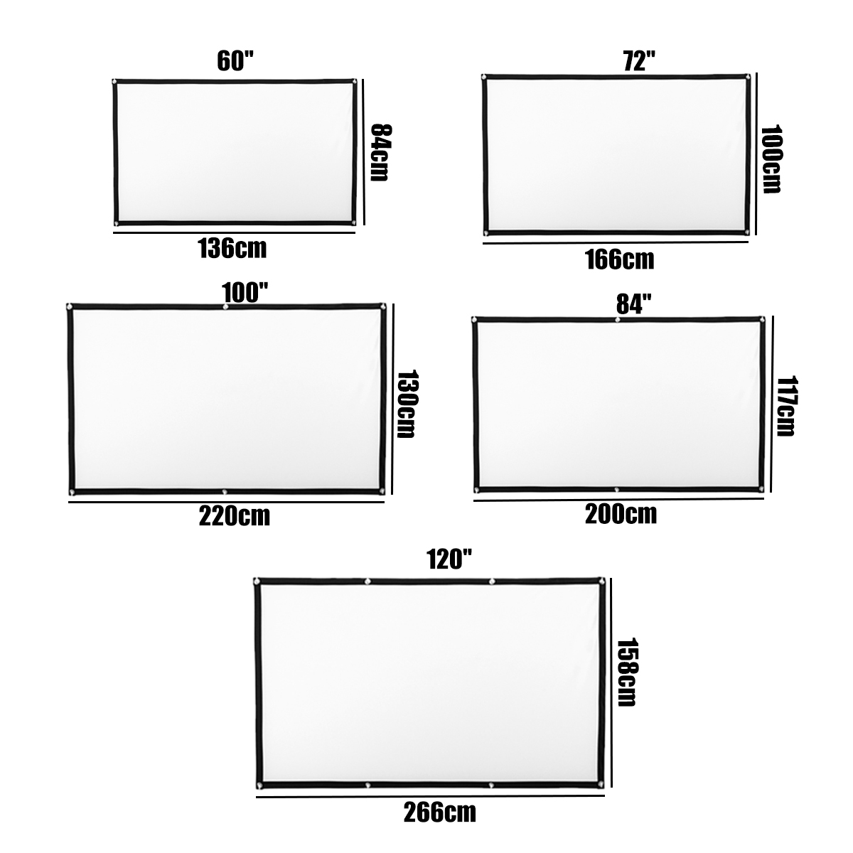 60/72/84/100/120 Inch Projection Screen Portable Fabric Foldable 3D HD For Epson PowerLite 5530U 5535U 675W 680 685W 700U 970
