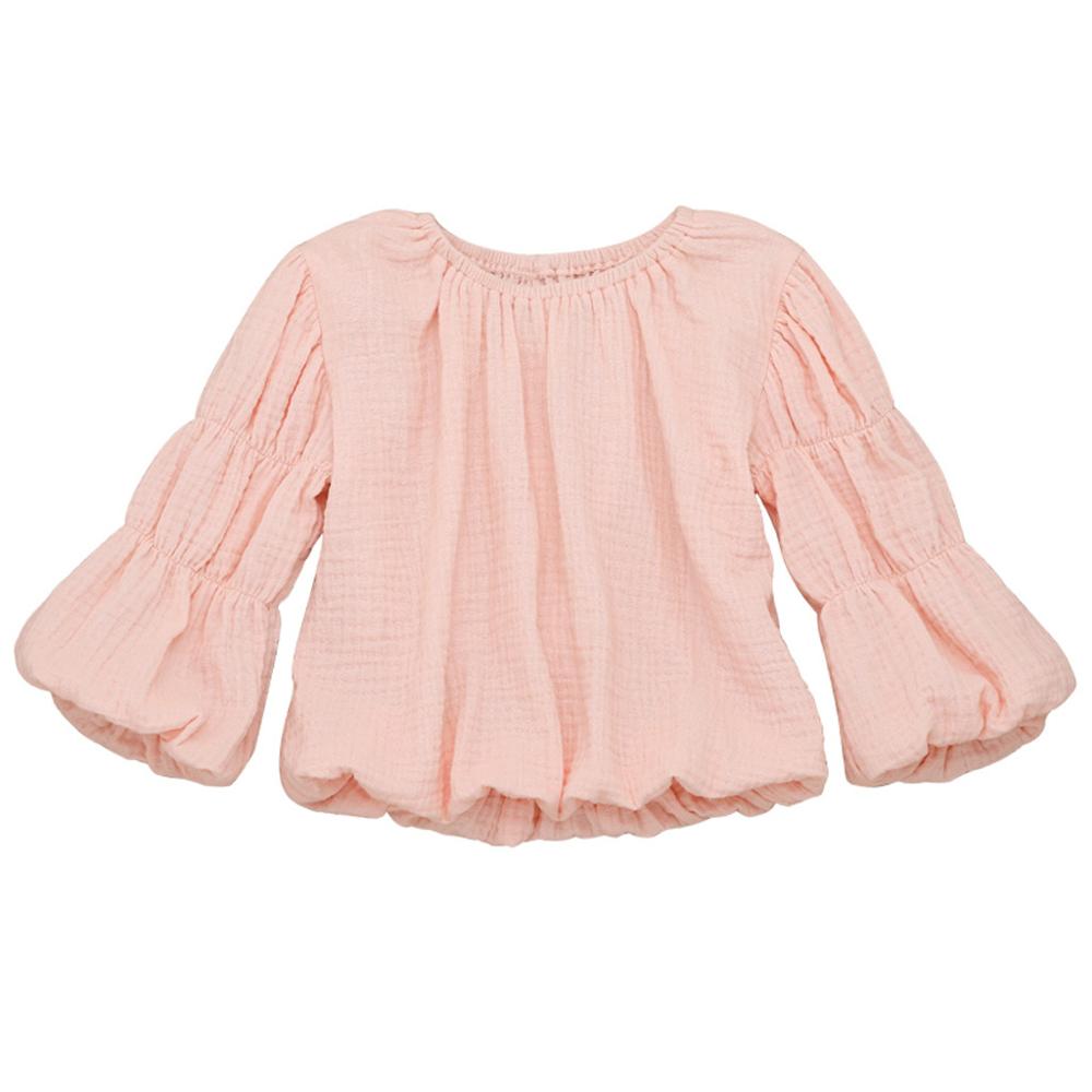 Kinderen Herfst Linnen Tops Peuter Kids Baby Jongen Meisje Solid Puff Lange Mouw Kleurrijke Mode T-shirt Tops Kleding Outfits: Roze / 24M