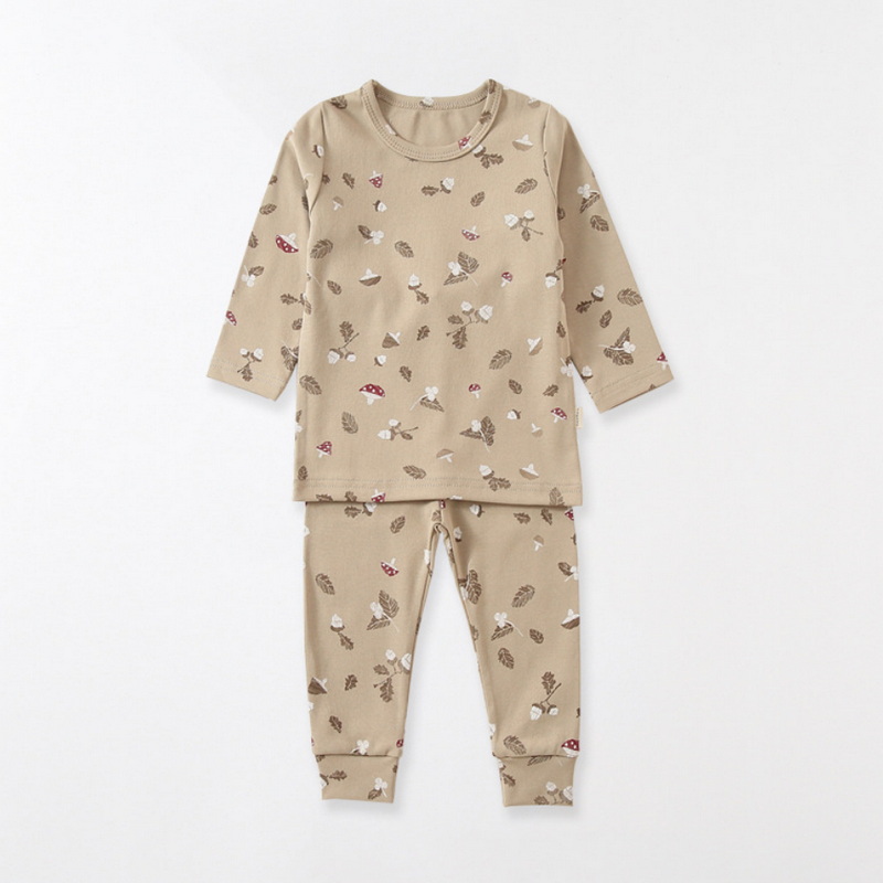 Primavera vestiti per bambini ragazza ragazzo pigiama cotone collo tondo maniche lunghe fagiolo rosa indumenti da notte verdi camicia da notte neonato Unisex E6122: bean pajamas / 90cm 9-12Months