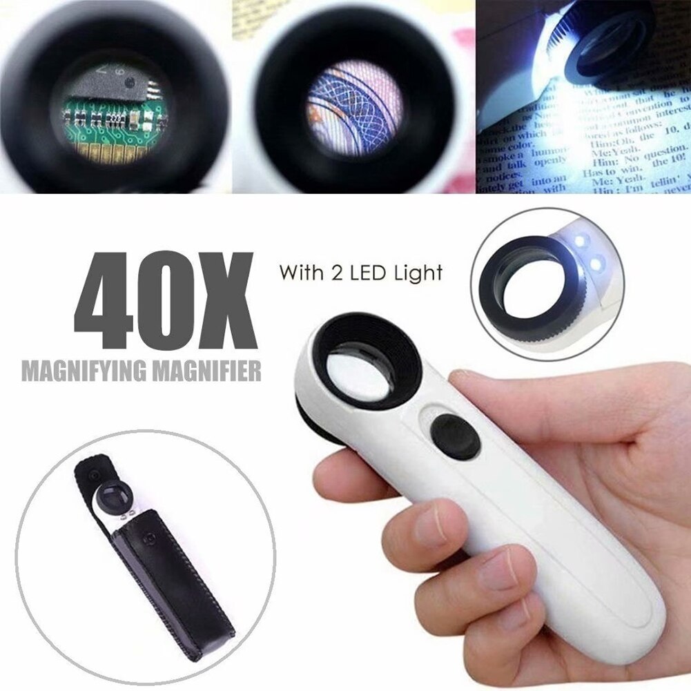Loupe 40X avec 2 lumières LED pour l&#39;inspection cartes timbres bijoux
