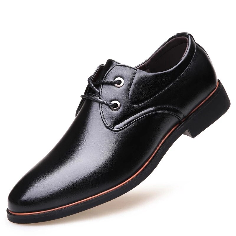 Men Dress Shoes Formal Business Work Soft Patent Leather Round Toe for Man Male Men's Oxford Flats Lace-Up