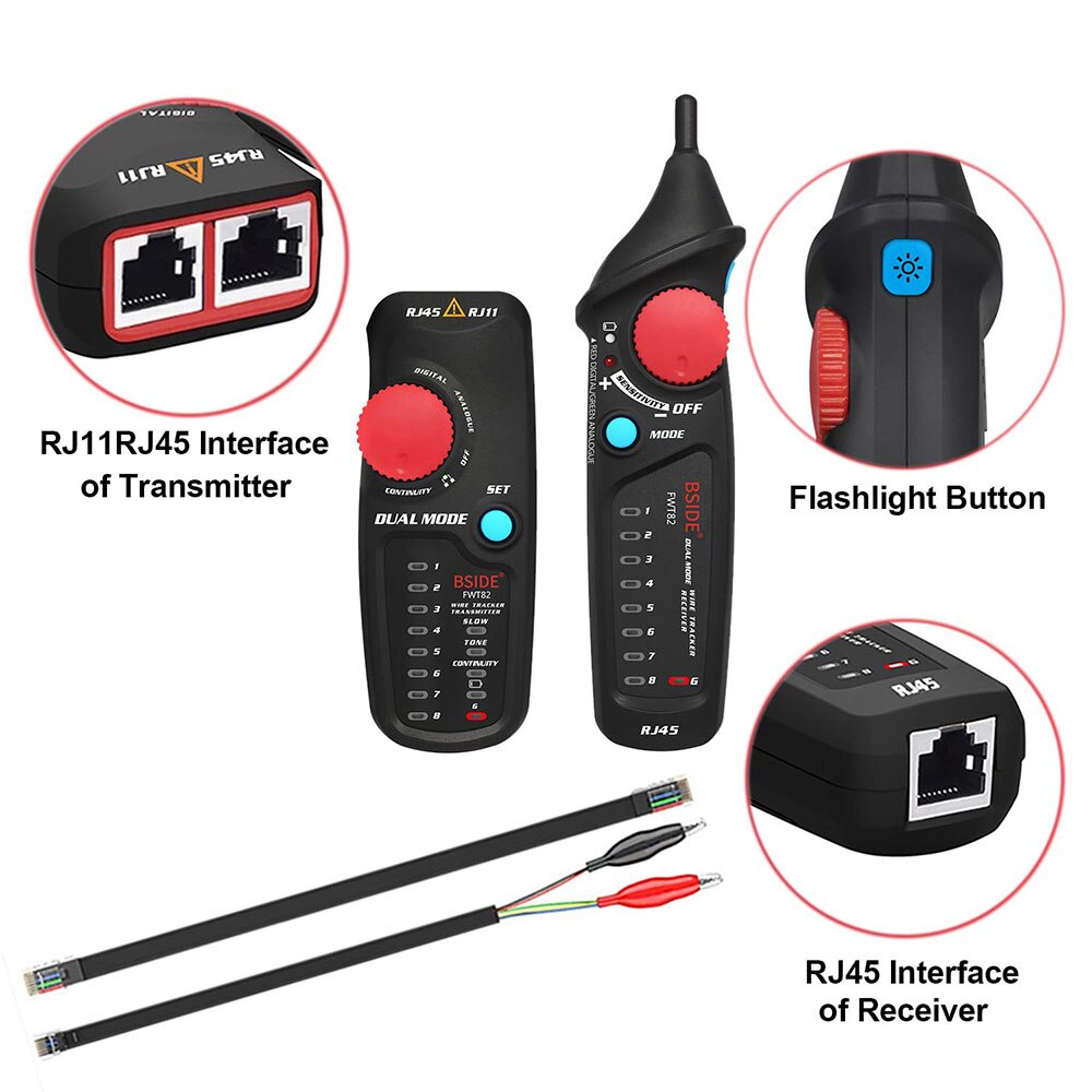 Rastreador de Cable de red FWT82, tóner de Cable de modo Dual RJ45 RJ11, Analizador de trazador Ethernet LAN, Detector, probador de buscador de línea