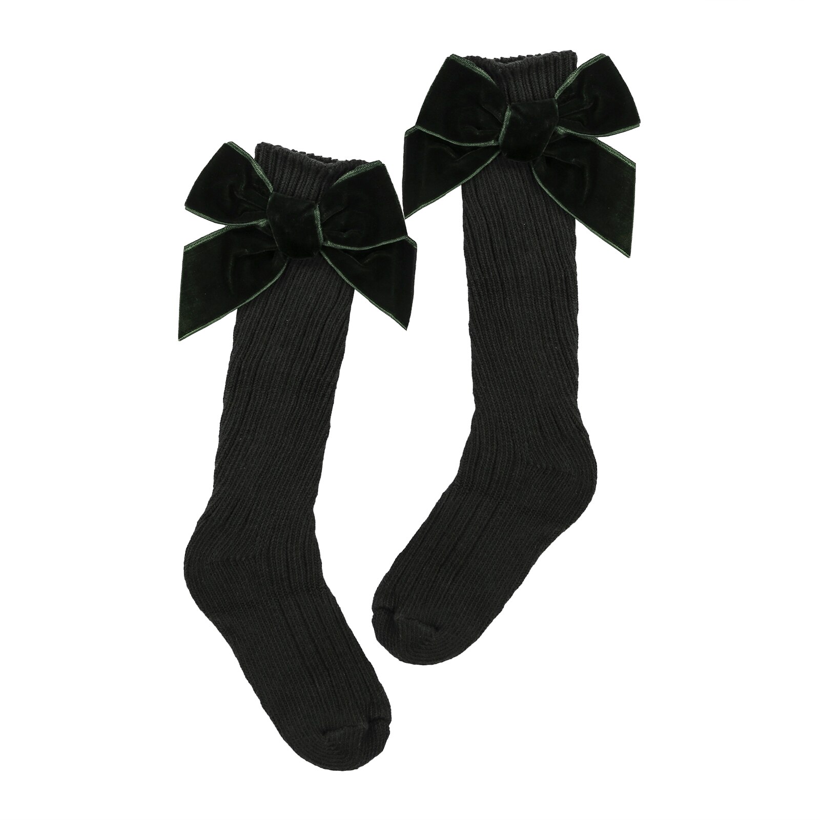 Chaussettes à nœud papillon pour fille, chaudes, confortables, de couleur unie, automne-hiver: green