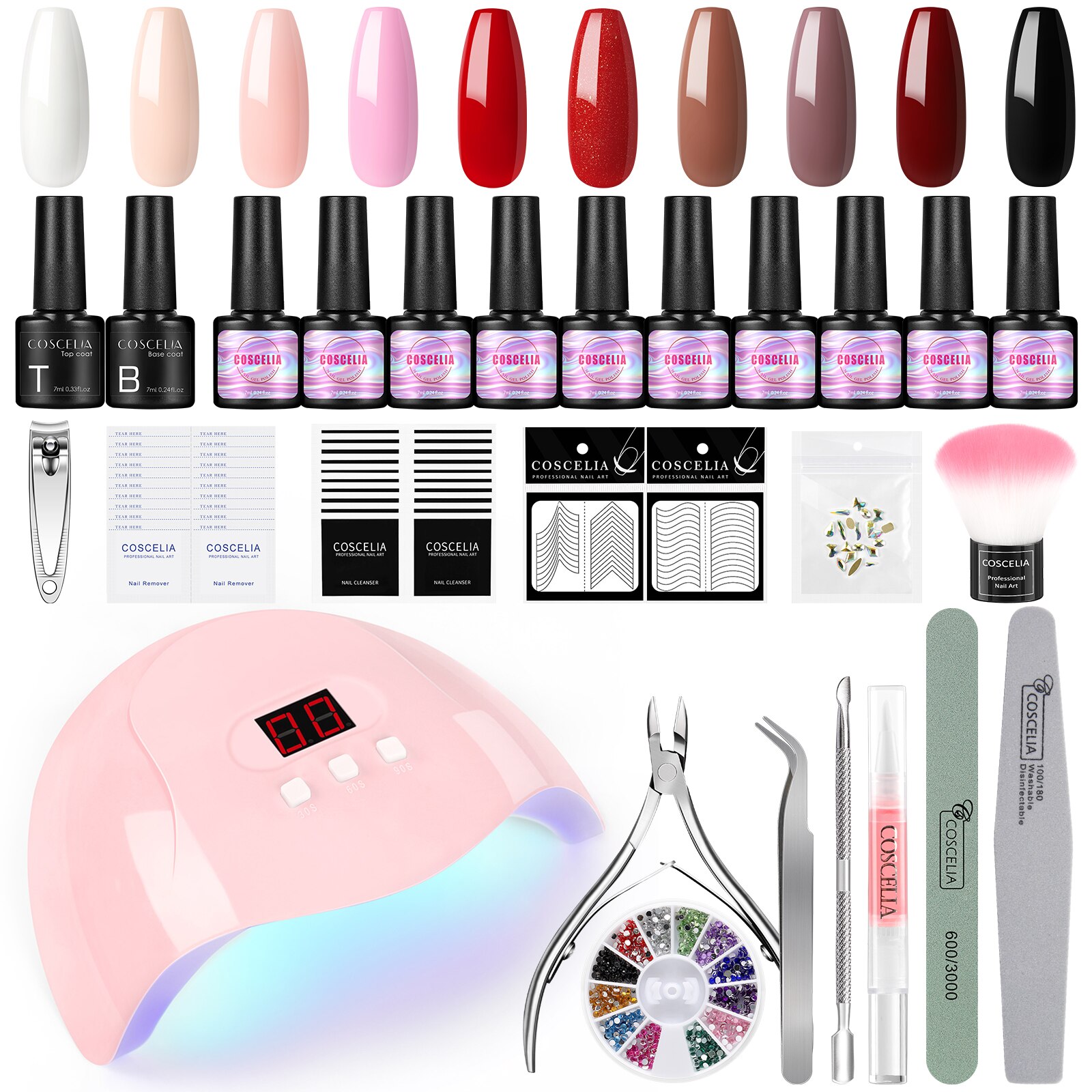 COSCELIA-Juego de esmaltes en Gel para uñas, conjunto de manicura con lámpara LED UV, barniz híbrido semipermanente, herramientas de para decoración de uñas kit uñas semipermanente con lampara with torno uñas: 10pcs Set 03