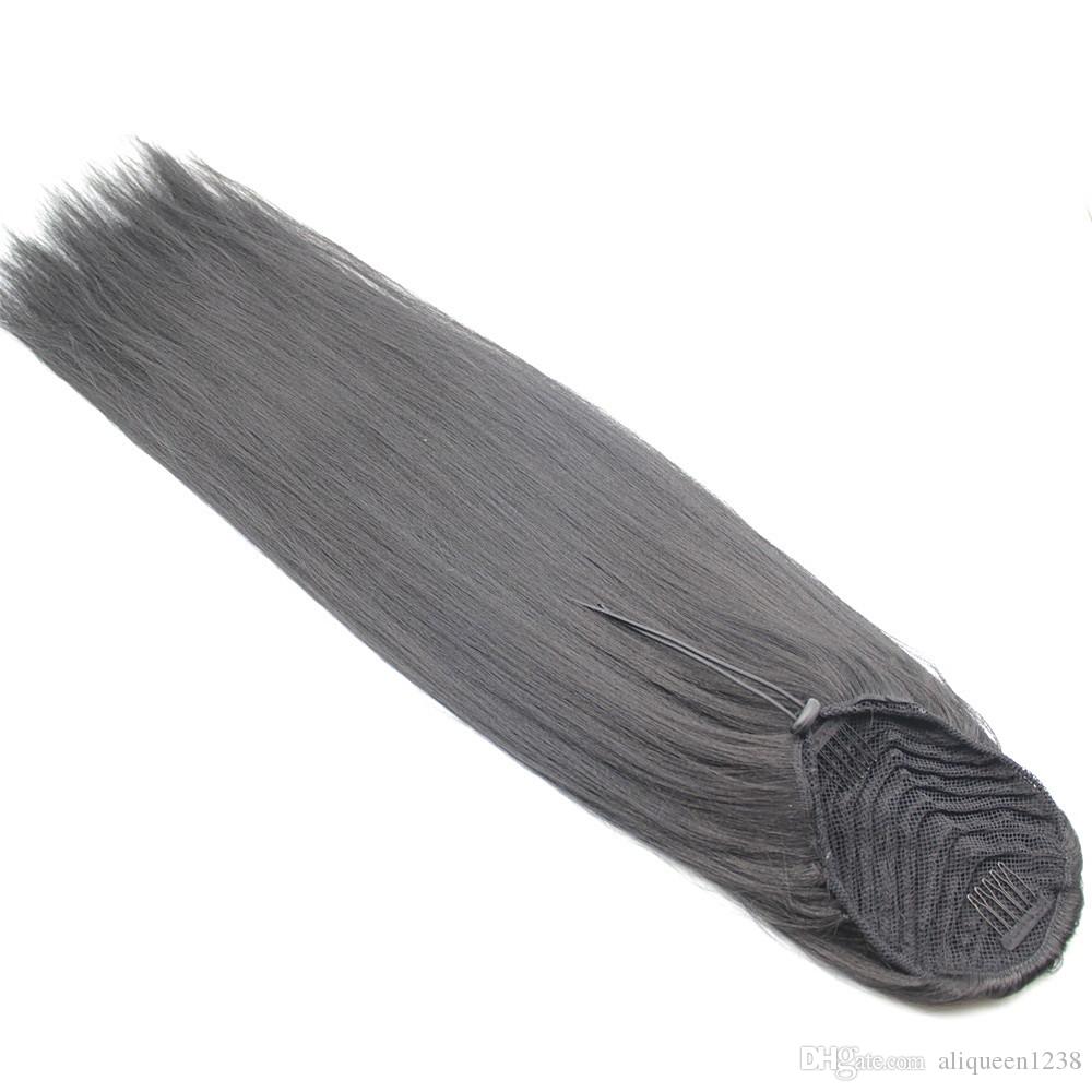 Lm Paardenstaart Trekkoord Straight Lint Paardenstaarten Clip In Hair Extensions 55 Cm, 22 "Pony Tail Paardestaart Synthetische Haarstukjes