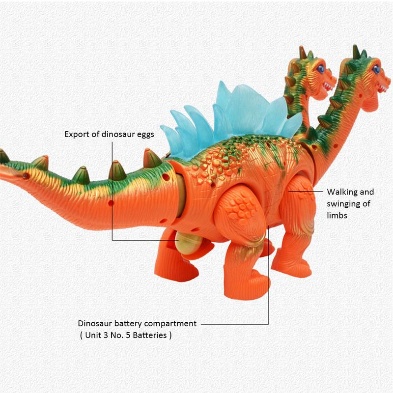 Stegosaurus dinosaurio speelgoed met twee hoofden kan lopen verlicht projectie klinkende knipperende elektronische dinosaurio kleur willekeurig