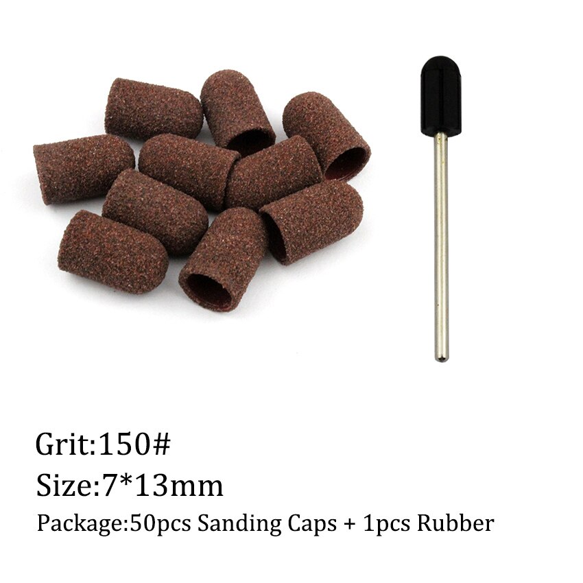 50Pcs/Set 150# Grit Nail Sanding Caps Rubber Grip Pedicure Polishing Sand Block Electric Drill Accessories Bit Manicure Tools: 7mm-150