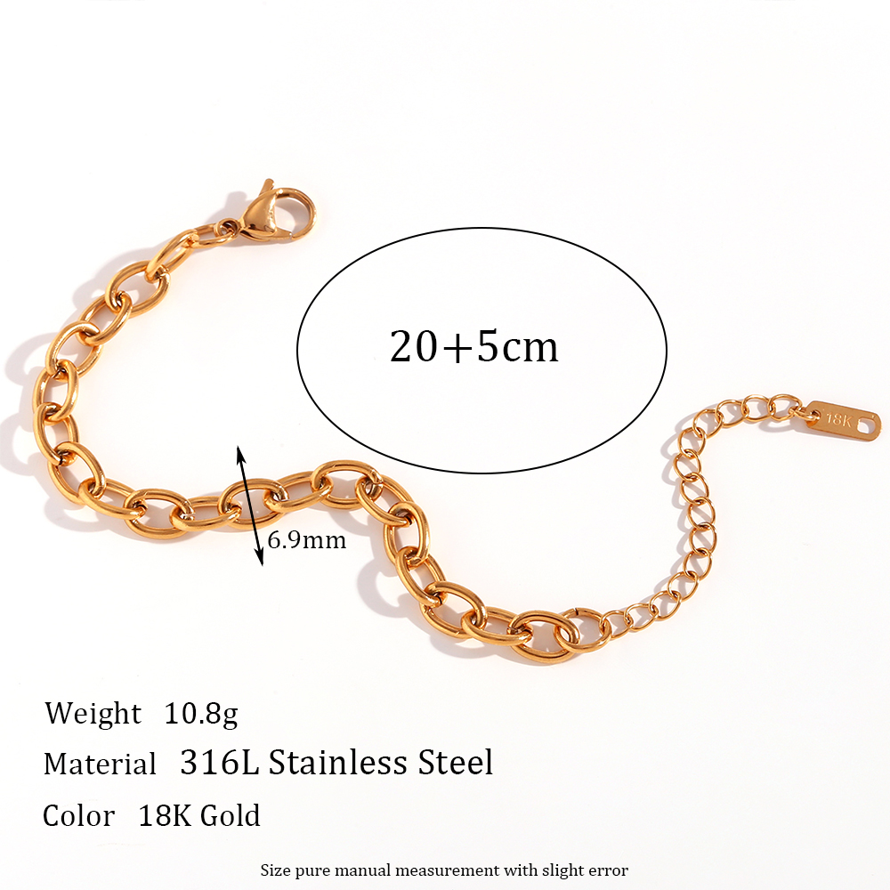 18K Gold Plated Silver Color Stainless Steel 7mm Oval Link Chain Chunky Choker Necklaces Long Link Chain Bracelet Anklets: RED-BROWN
