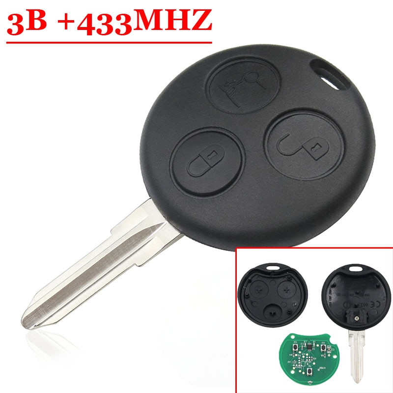 (1 stks) 3 Knoppen Smart Afstandsbediening sleutelhanger 433/434 MHz Voor Benz Sleutel Smart Fortwo Forfour Roadster