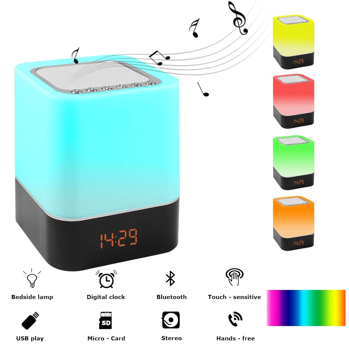 Brand Draadloze Bluetooth Speaker Met Touch-Control Bedlampje Tafel Wekker Bluetooth Met Veranderende Led Nachtlampje