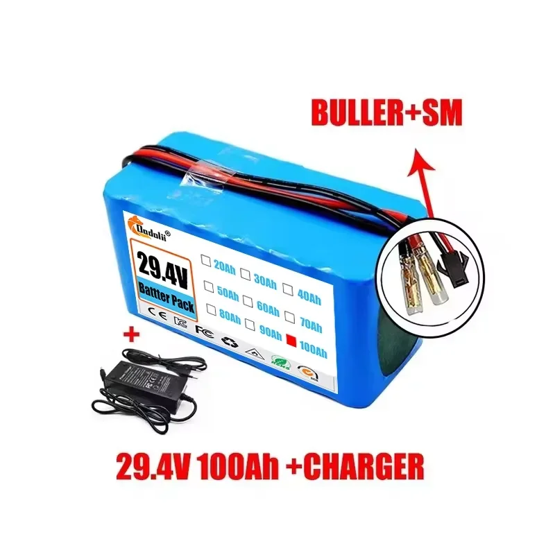 29.4V 100Ah 7s3p 18650 battery lithium battery Suitable for 24V-29.4V motors Lithium ion Battery pack + 2A Charger: Silver