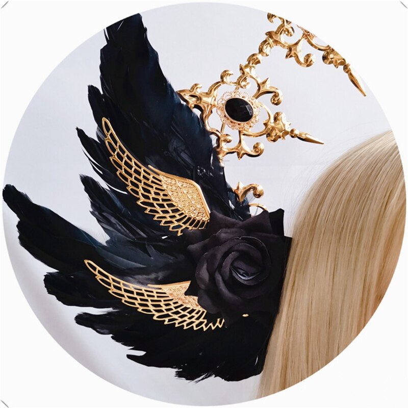 Lolita Kc Gothic Black Rose Duivel Vleugels Haaraccessoires Zon Godmother 'S Virgin Mary Apollo Halo Kroon Hoofddeksels