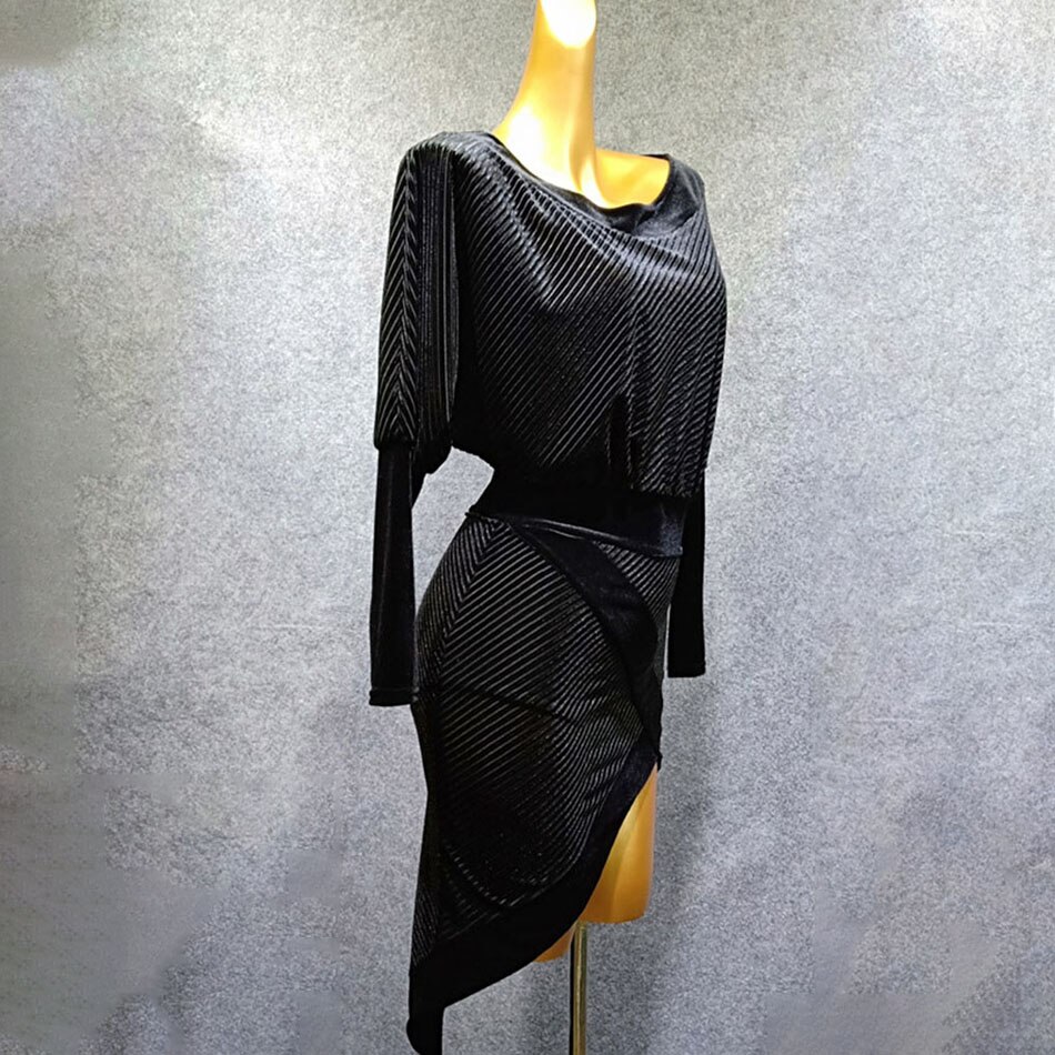 Long Sleeve V Neck Stripped Latin Dance Dress Dancing Performance Women Dress Ballroom Samba Tango W279