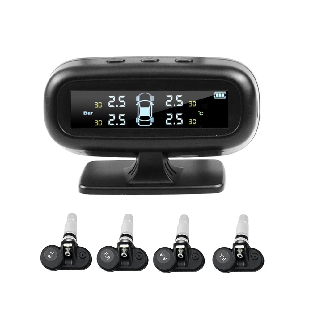 Solar Energy Smart Car TPMS Tire Pressure Monitoring System Digital LCD Display Auto Security Alarm Systems with Sensors