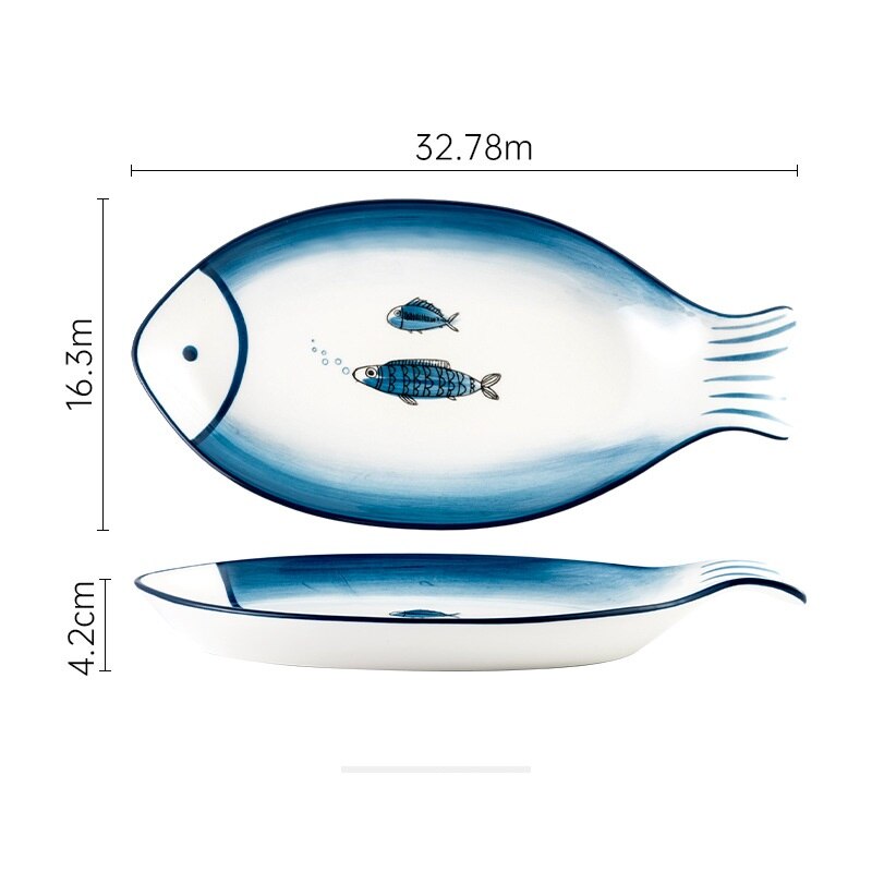 Nordic Ceramic Plate Household Large Fish Plate Rectangular Plate Shallow Plate Vegetable Plate Cartoon Tableware: 12.75 inches