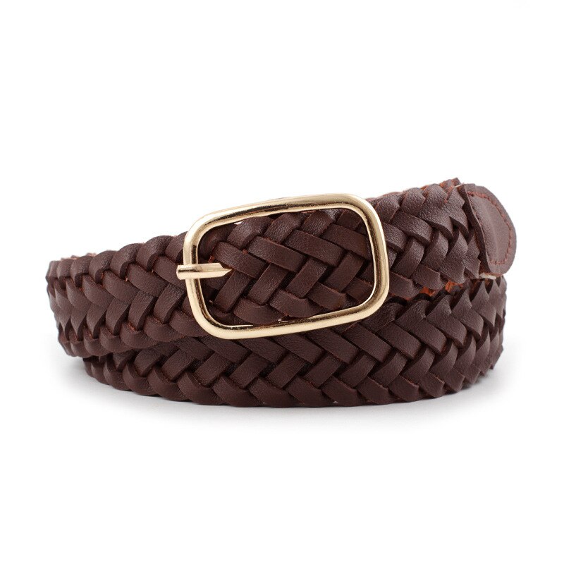 Casual tejido de punto PU cuero pretina femenina señoras decorativas mujeres cinturones ropa soga para accesorios trenzados: COFFEE