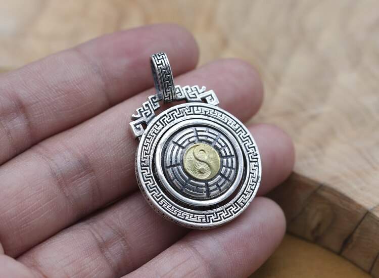 100% 925 Silver Tibetan OM Mani Padme Hum Pendant vintage thai silver Fengshui Yinyang pendant Buddhist OM Mantra pendant