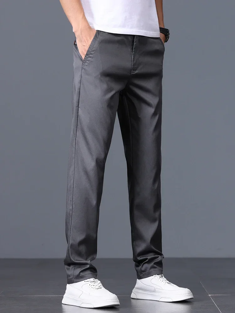 Lyocell mince pantalon mince hommes coréenne respirant d'affaires décontracté Baggy pantalon large pantalon droit