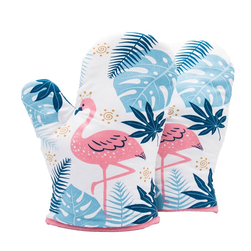 Flamingo mønster mikrobølgehandsker højtemperaturbestandige ovnhandsker grydelapper isoleret pude termostabilitet køkkenredskaber: Vægt