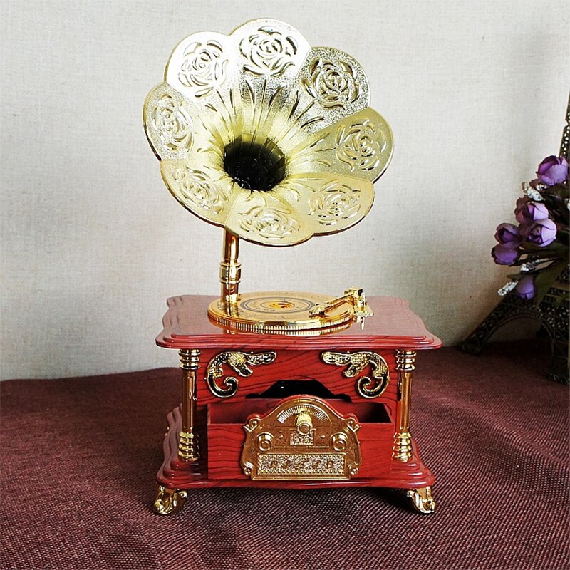 Stary gramofon Model muzyka skrzynka złoty chwile z zegarową muzyki obrotowy gramofon nostalgia rzemiosło kreatywny prezent na boże narodzenie