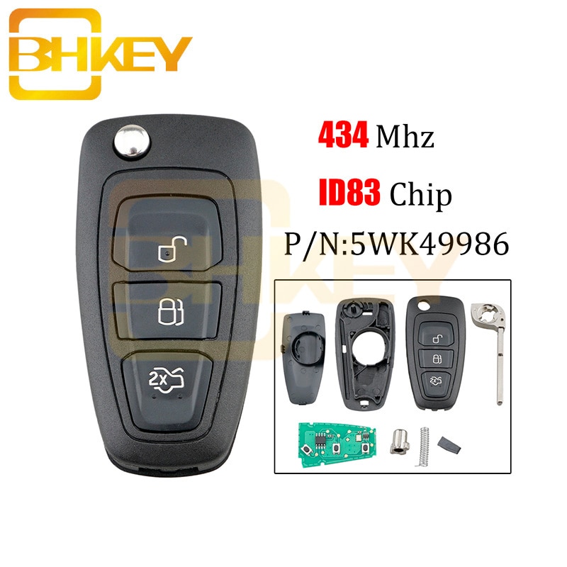 Bhkey 434 Mhz ID83 Chip 5WK49986 Vervanging Remote Key Fob 3 Knop Voor Ford C-Max S-Max focus Grand Mondeo HU101