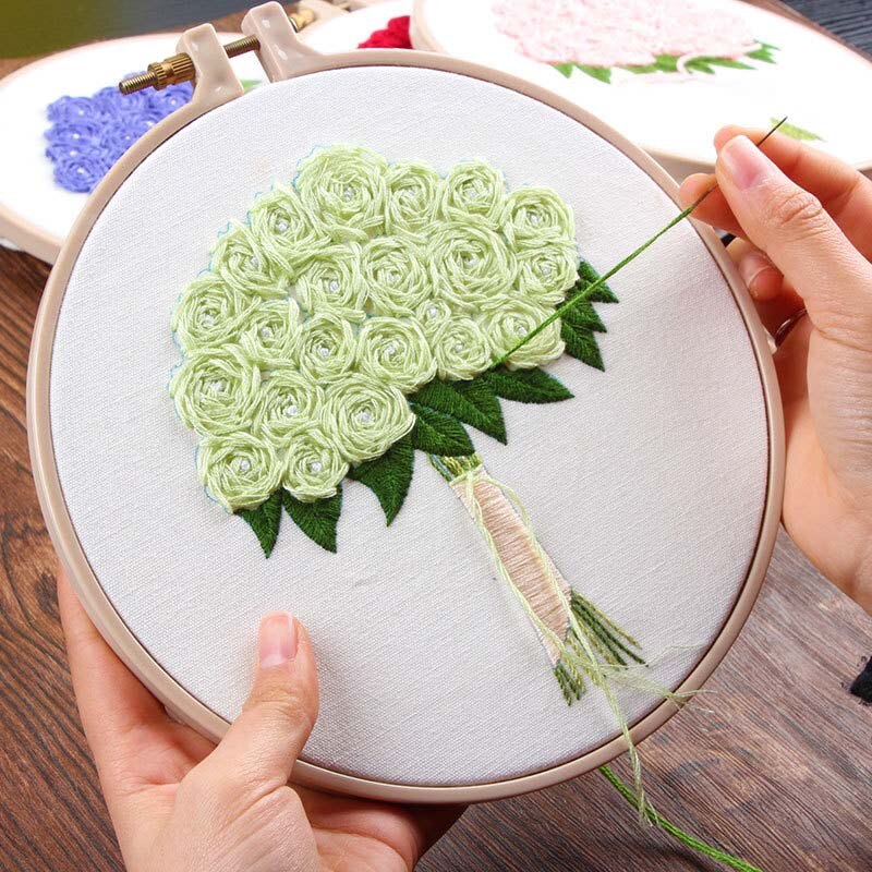 Diy broderi kit blomst trykt håndlavet håndarbejde korssting sæt syning kunst vægmaleri buket bryllup hjemmeindretning: B