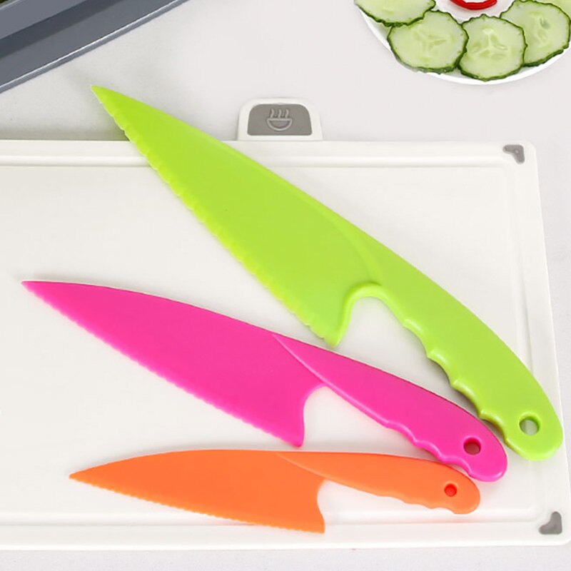 Plastic Kitchen Knife Set 3 Sizes Kids Nylon Knife Children Safety Cooking Chef Knives for Fruit Lettuce Vegetable Salad Bread