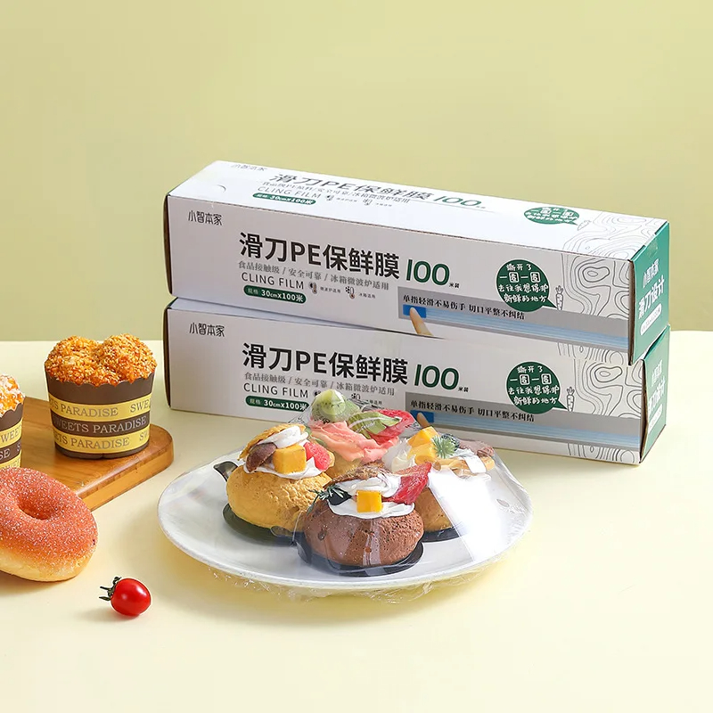 Saran Wrap, mikrowellengeeignete Frischhaltefolie – mit abnehmbarem Schiebeschneider, durchsichtiger Lebensmittelverpackungsfolie aus Kunststoff, hält Lebensmittel frisch