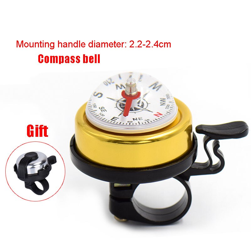 Mountain Bike Compass Bell Speaker Folding Bicycle Horn Loud Handlebar Ring Road Bike Alarm System MTB Cycling Accessories Parts: B-Gold