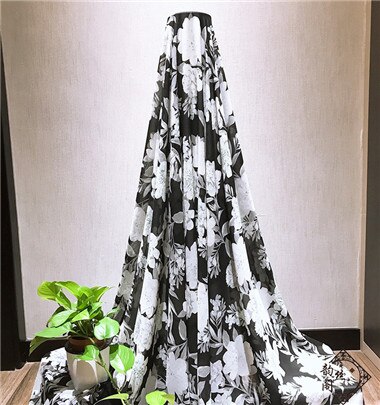 Blæk og blå chiffon hanfu stof sommer klud gengiver almindelig blomst kjole materiale enkelt lag gennemsigtig: 2