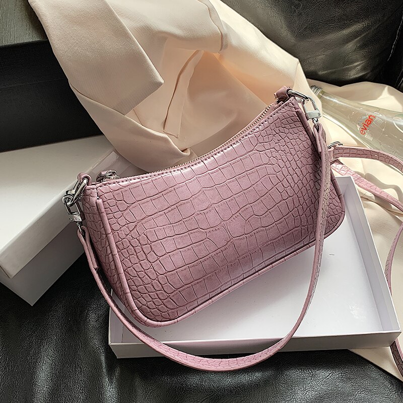Lilla liten steinmønster pu skinn skuldervesker for kvinner sommerreise crossbody håndvesker dame cross body bag