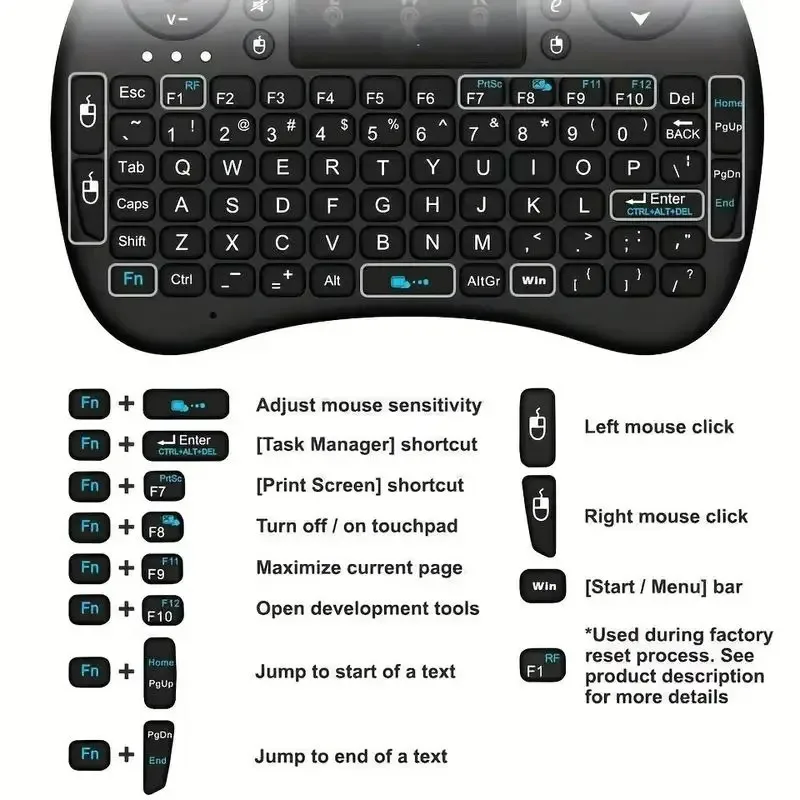 Drahtlose Mini-Tastatur, Flugmaus, 2,4 G, großes Touchpad, digitaler Computer, Trockenbatterie, USB-Aufladung, Dual-Purpose-Tastatur