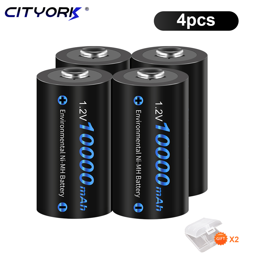 CITYORK-batería recargable de tamaño D, pila R20 de 10000mAh, 1,2 V, NI-MH D, cargador de batería para C, D, AA, AAA: Azul