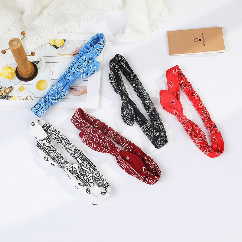 Bandeau élastique à nœud croisé pour femmes, style Boho, imprimé doux et solide, style Vintage, Turban, bandana, accessoires pour cheveux