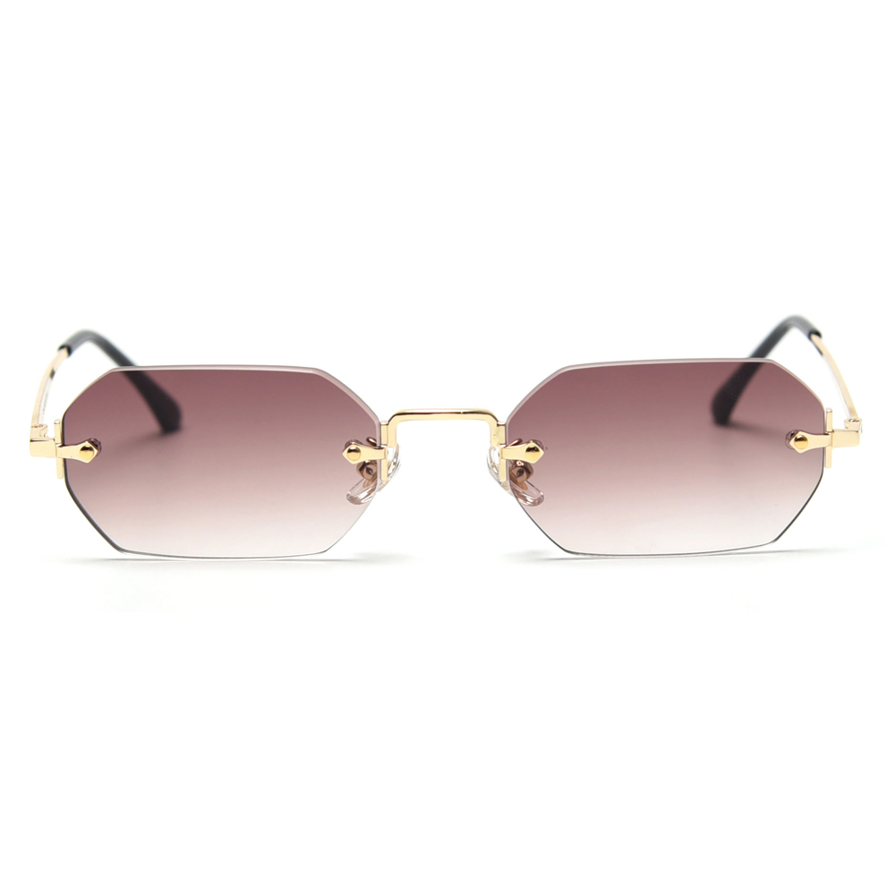 Kachawoo gafas de sol vintage sin montura para hombre y mujer, lentes octogonales de , color marrón y azul, polígono de metal rectangular, popular, Primavera