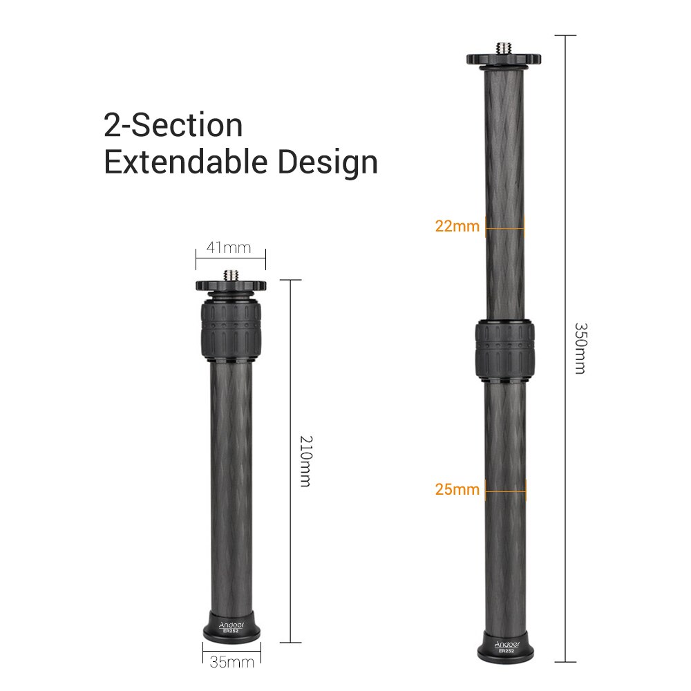 Andoer ER252 25mm Tube Diameter Carbon Fiber Tripod Extender 2-Section Center Column Extension Tube: 25mm