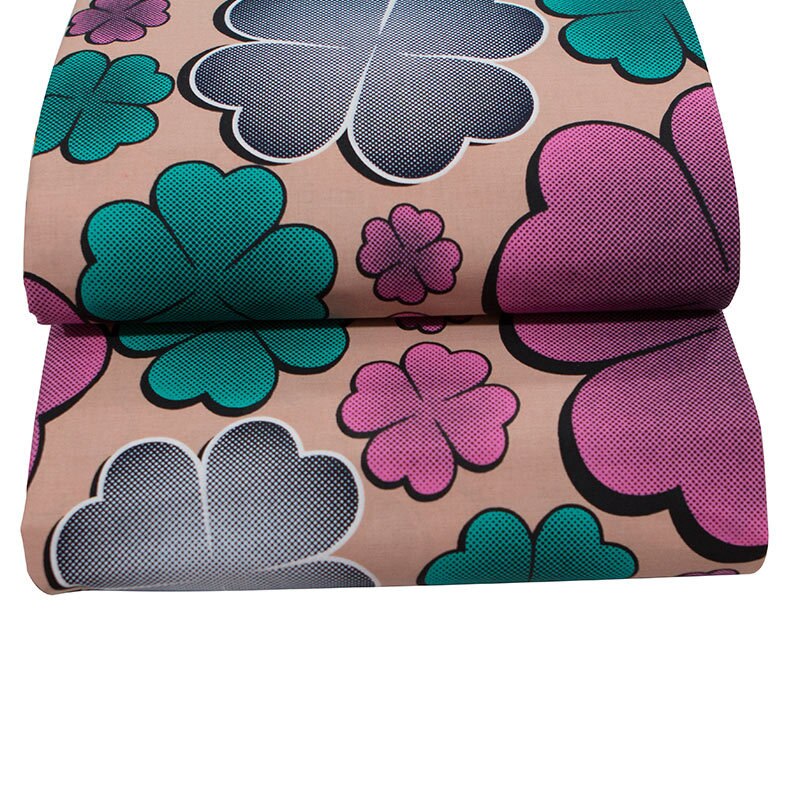 Afrikaanse Stof Puur Katoen Vier Klavertje Print Stof Voor Vrouwen Jurk Wax