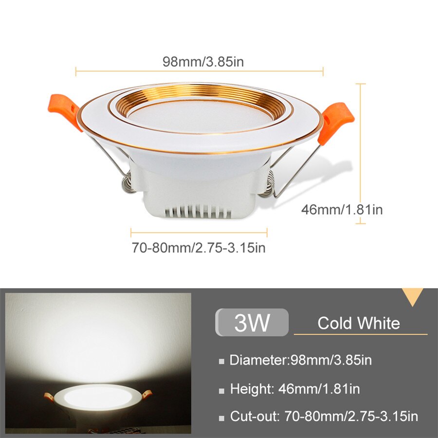 LED Downlight 3W 5W 9W 12W 20W Round Spot Led Recessed Lamp 220V 230V 240V Bedroom Kitchen Indoor LED Spot Lighting: 3W Cold White
