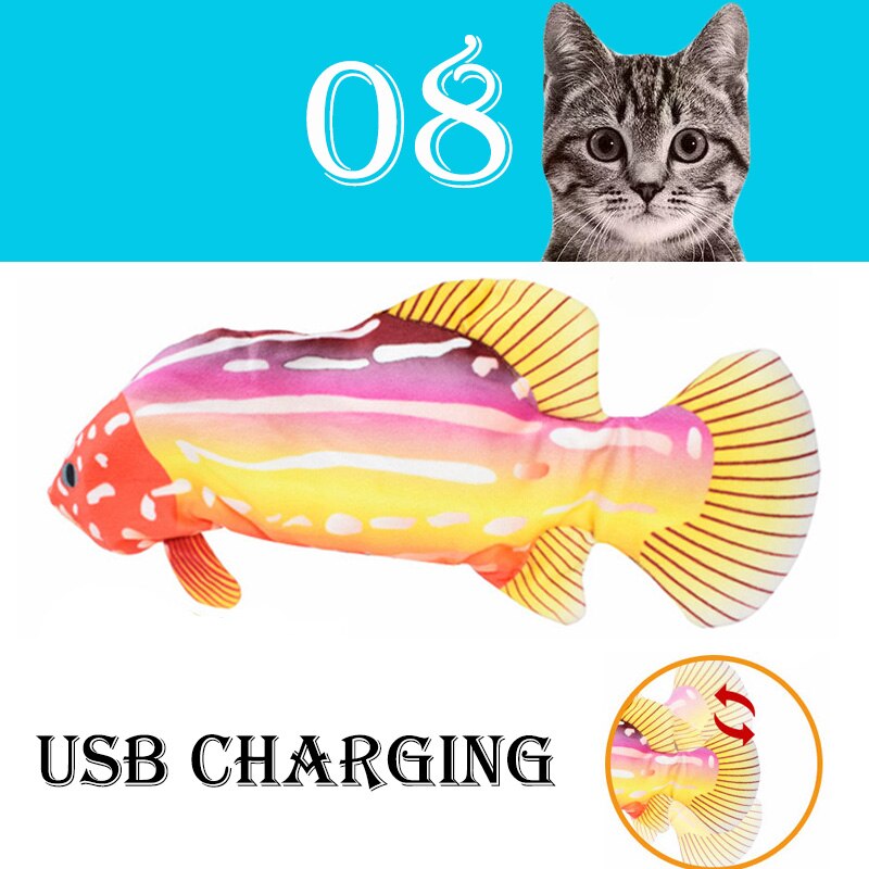 Juguete electrónico interactivo con forma de pez para gatos, juguete de simulación con carga USB, suministros para mascotas: 08