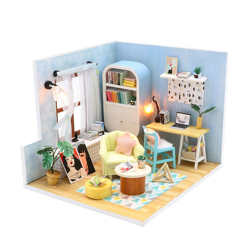 DIY miniaturowy domek Roombox 3D drewniany domek dla lalek zestawy zabawki dla dzieci mini Model budynku meble robić domku dla lalek prezent na boże narodzenie: B