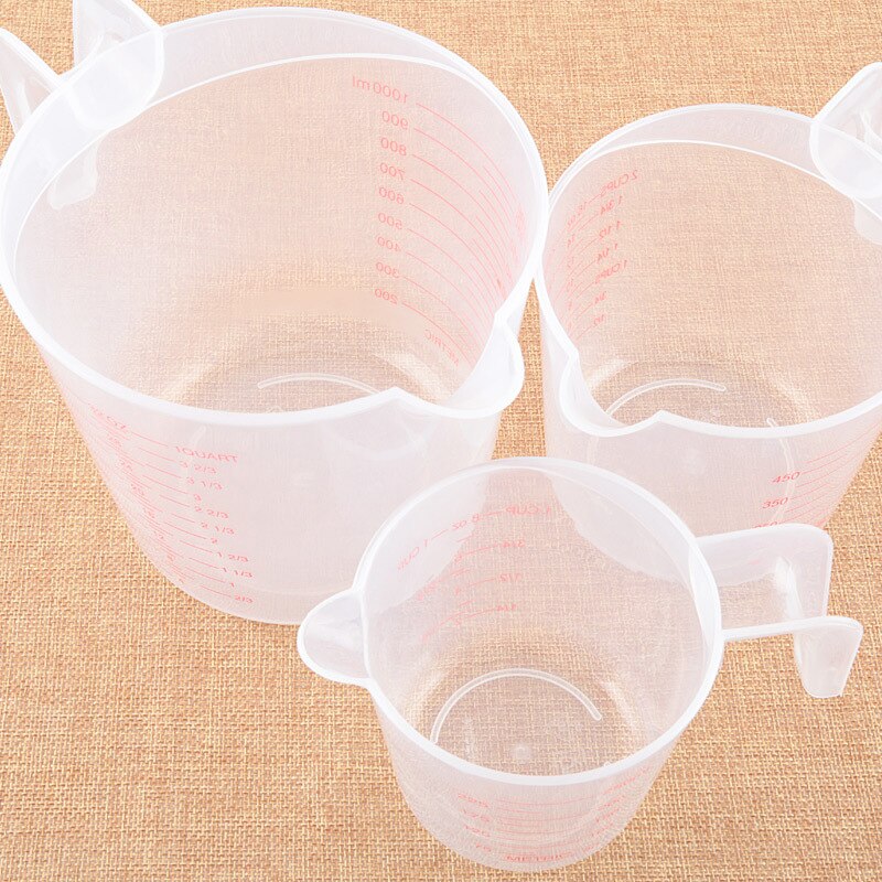 3Pcs 250ml/500ml/1000ml Measuring Cups Clear Plastic Graduated Measuring Cup for Baking Kitchen Flour Sugar Water