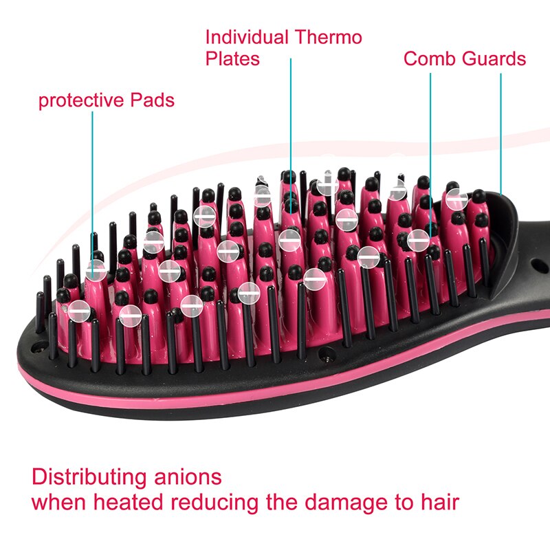 Nueva plancha para el cabello cepillo eléctrico plancha para el cabello herramienta para estirar el pelo recto pantalla LCD de hierro Digital antiestática cepillo